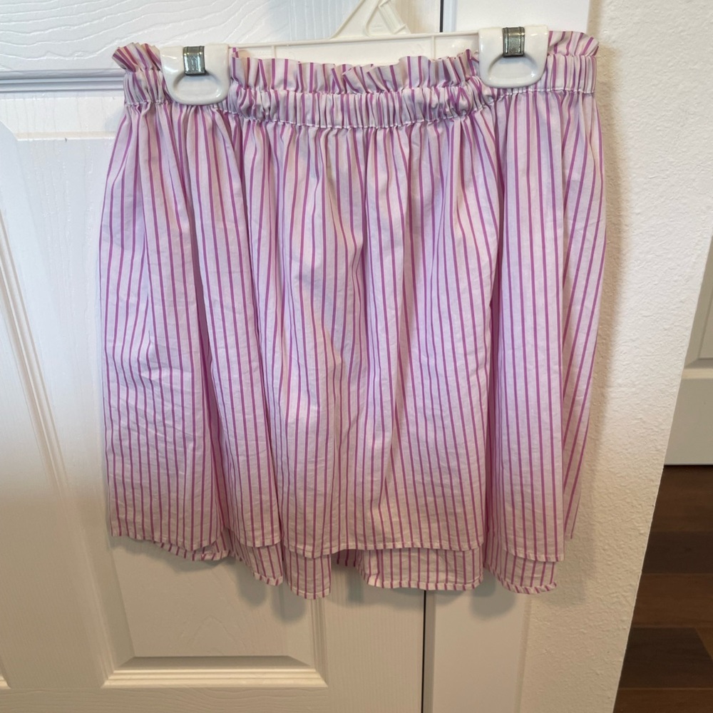 Purple and white striped strapless top